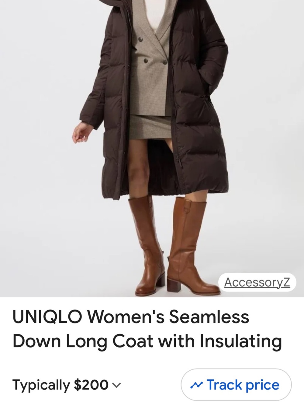 Uniqlo Women's Seamless Long Down Coat - Dark Brown